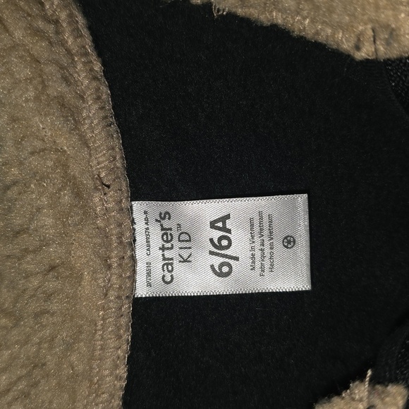 Carter's Black Zip-Up Sweater with Tan Collar - Picture 2 of 5